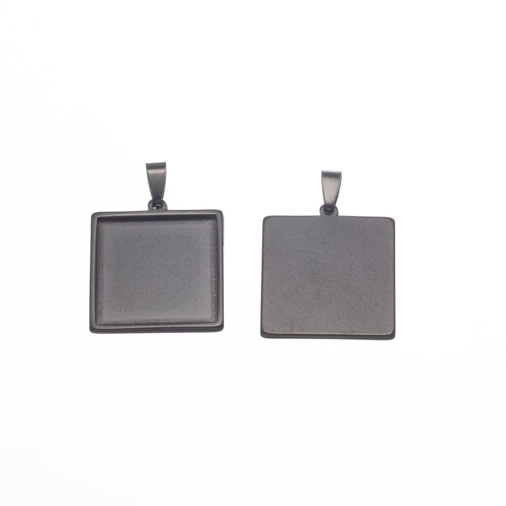 1282 10pcs Stainless Steel Square Cabochon Pendant Setting Trays 20mm 25mm